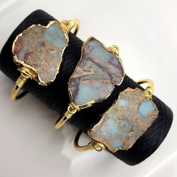 Genuine Seafoam Jasper Bangle Bracelet - Picture 1 of 5